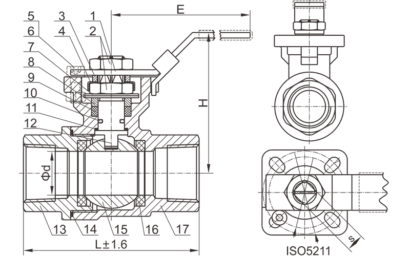 Threaded ball valve c245 2 type high platform