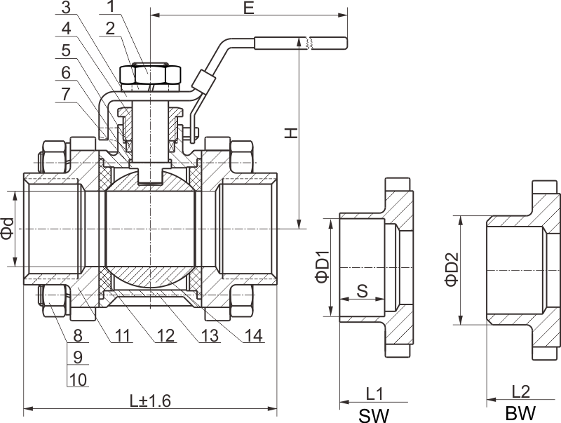 Three type C307 threaded ball valve