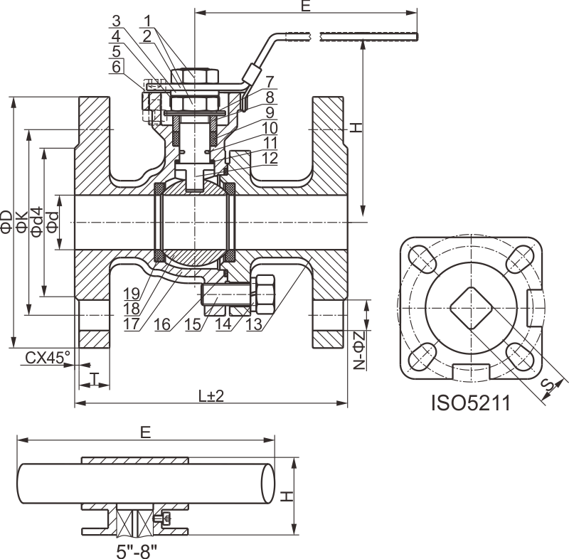 C209 2 chip elevation platform flanged ball valves