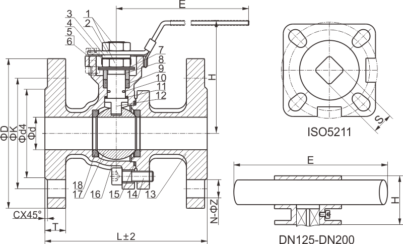 C208 chip DE elevation platform flanged ball valves