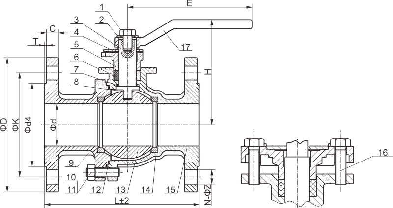 C217 chip American standard low platform flanged ball valves